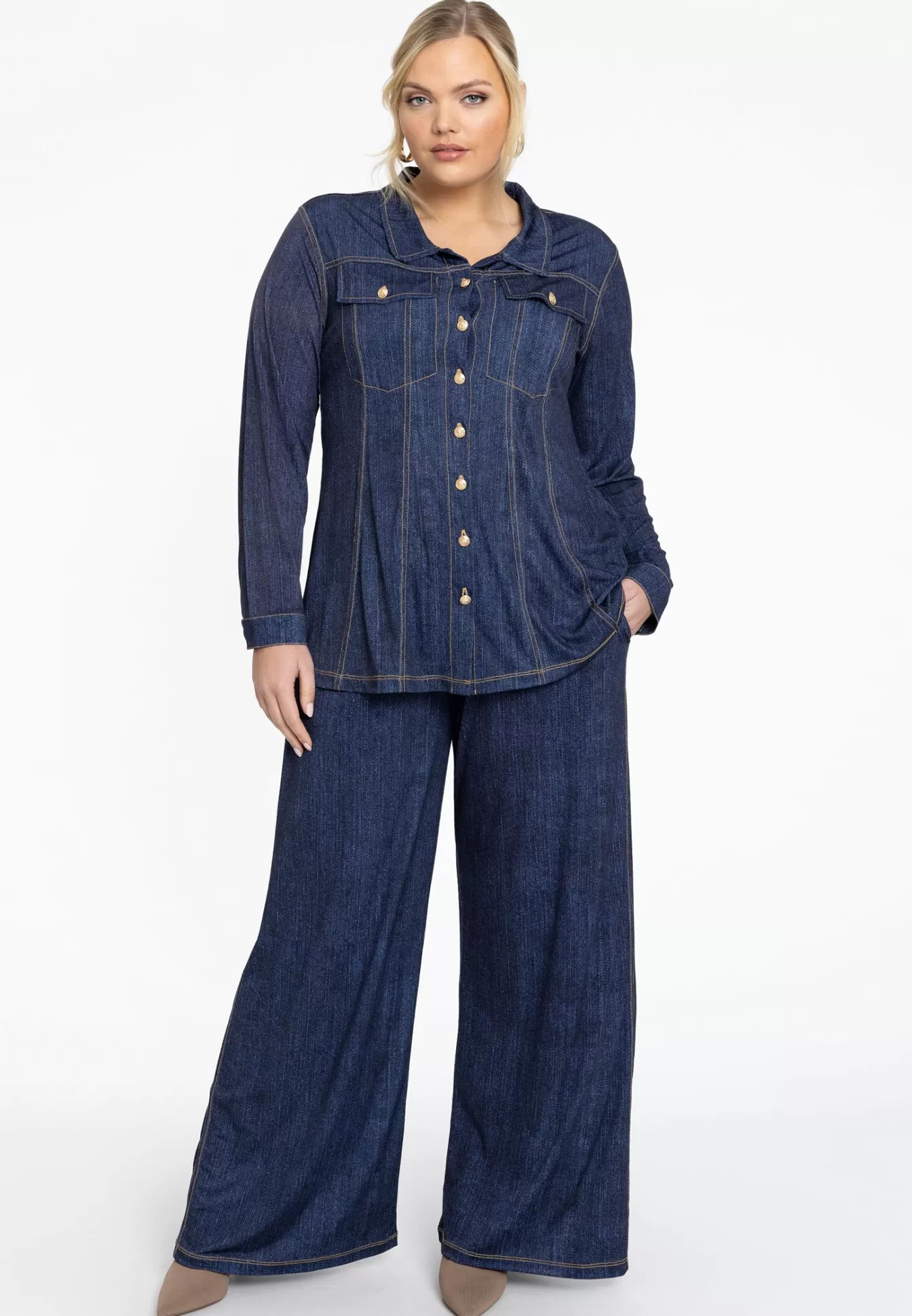 YOEK Blouse flare DENIM DOLCE Blue Discount