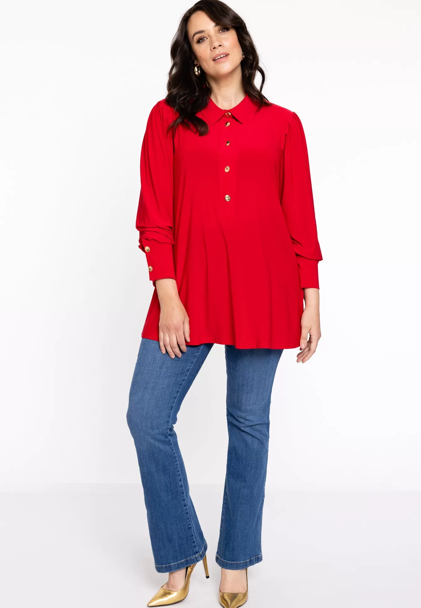 YOEK Blouse flare met pofmouwen DOLCE Red Fashion