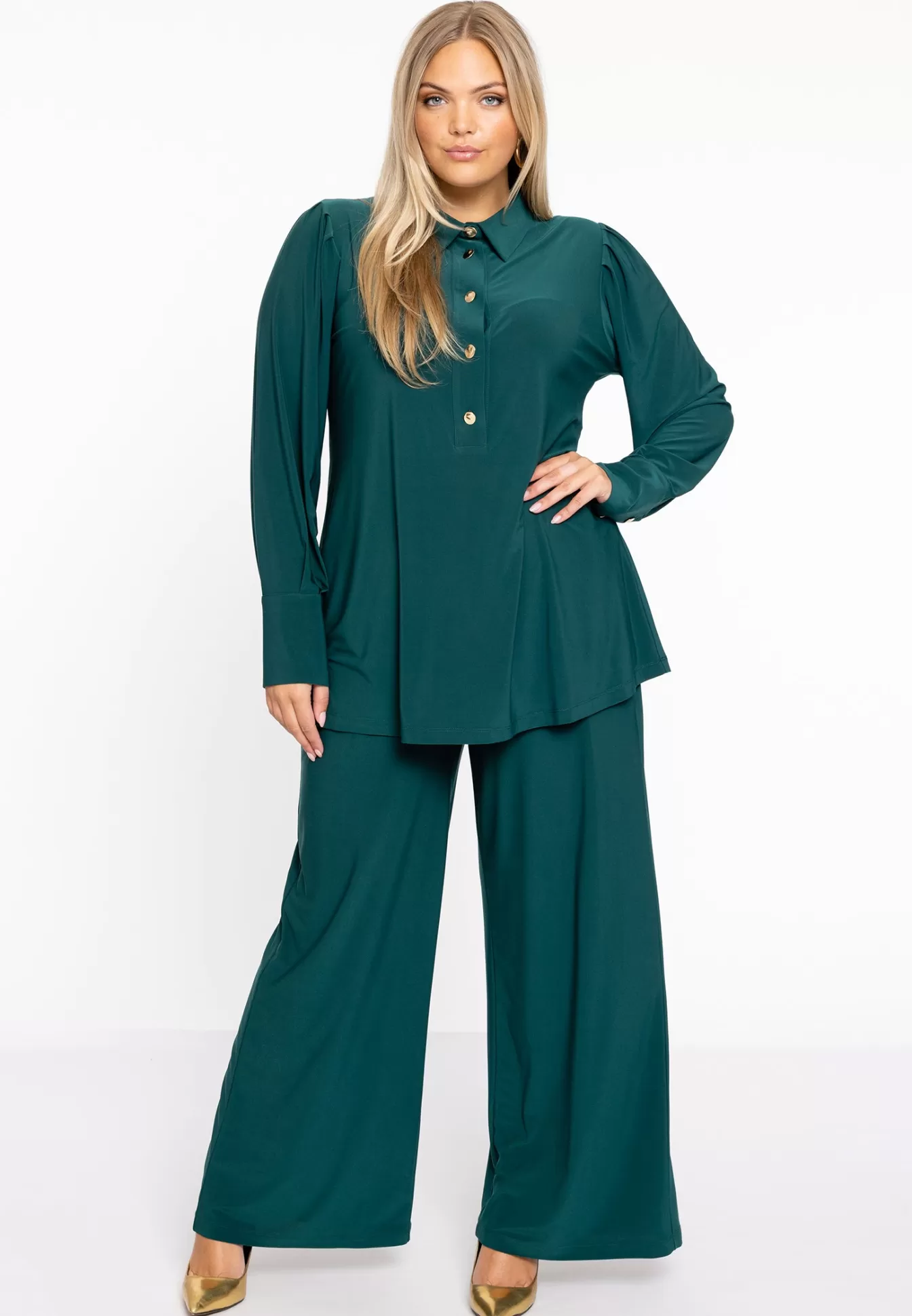 YOEK Blouse flare met pofmouwen DOLCE Darkgreen Best Sale