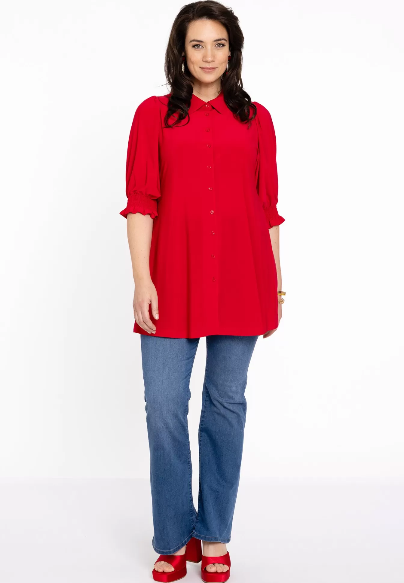 YOEK Blouse met pofmouwen Dolce Red Shop