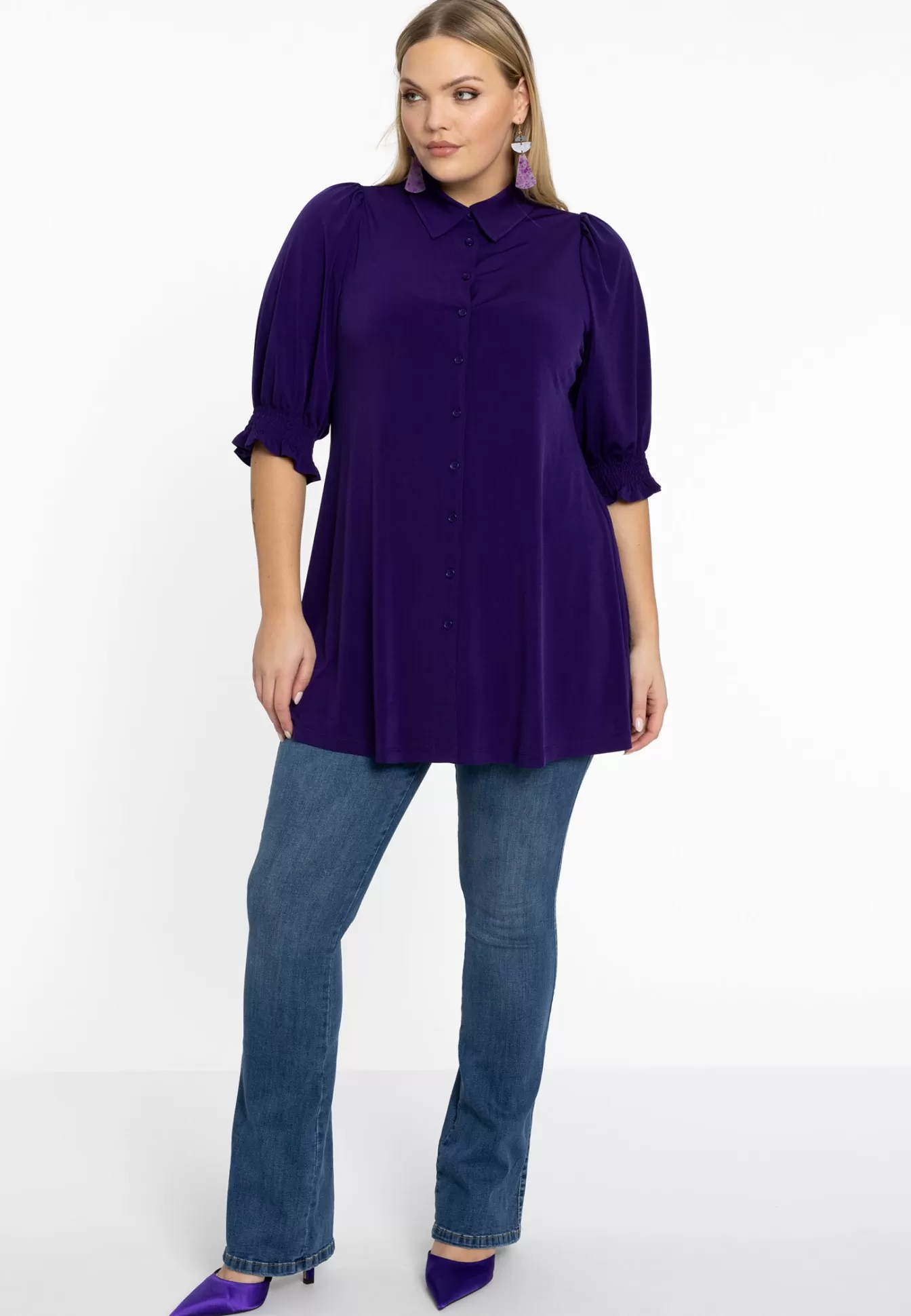 YOEK Blouse met pofmouwen Dolce Purple Clearance