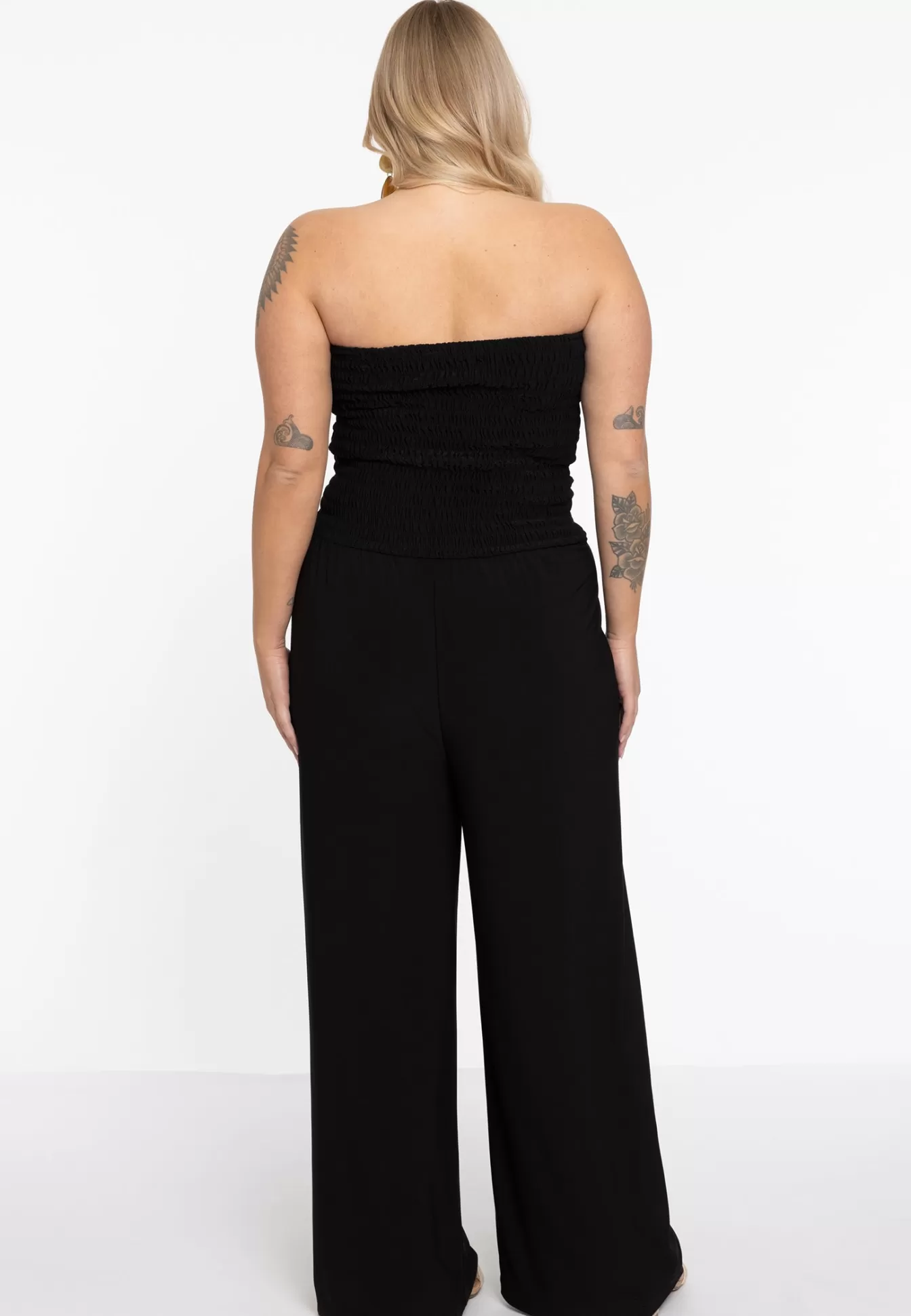 YOEK Jumpsuit smocked strapless DOLCE Black New