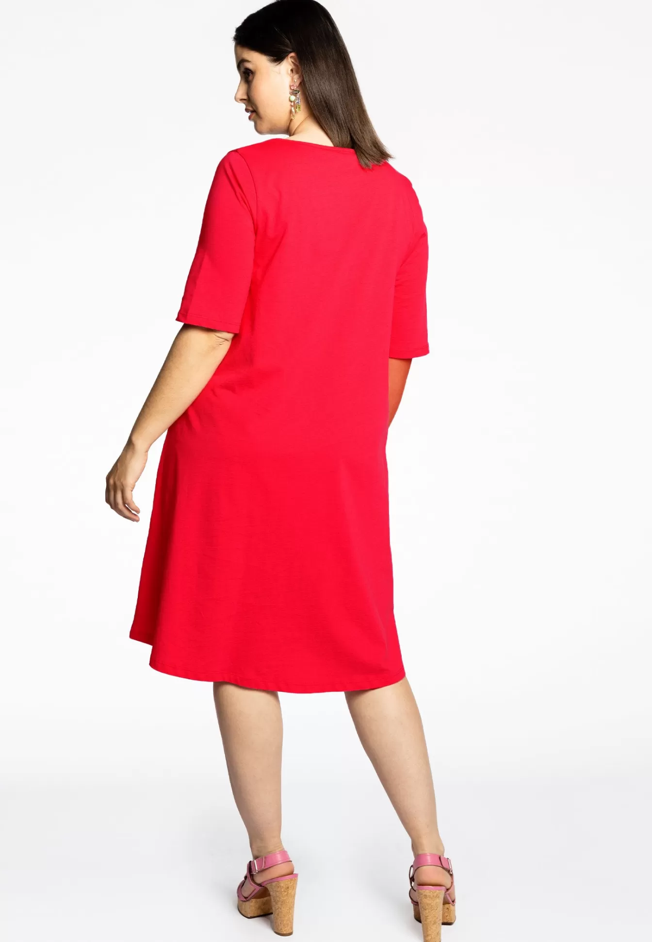 YOEK Jurk A-lijn COTTON Red New