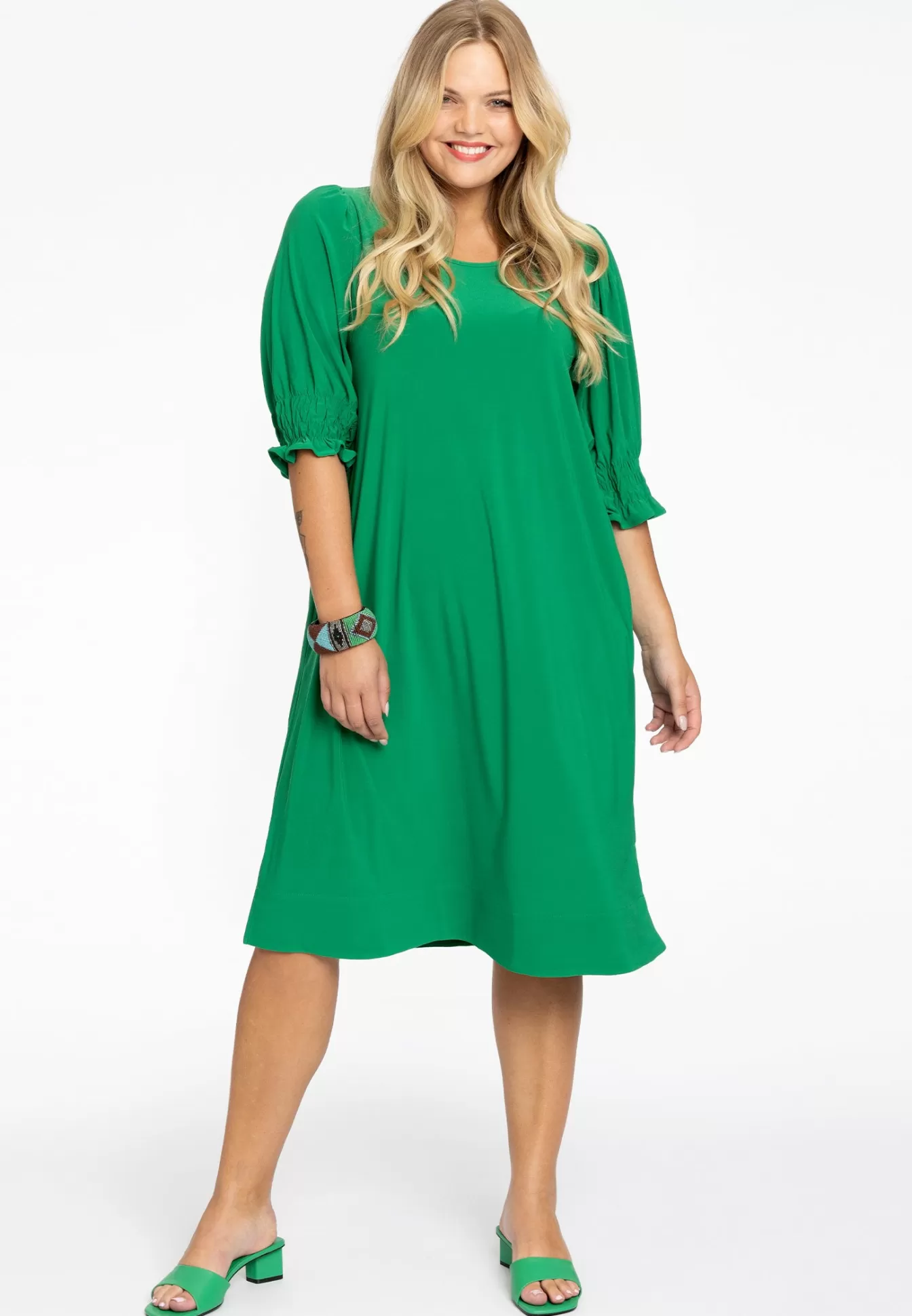 YOEK Jurk met pofmouwen DOLCE Green Fashion