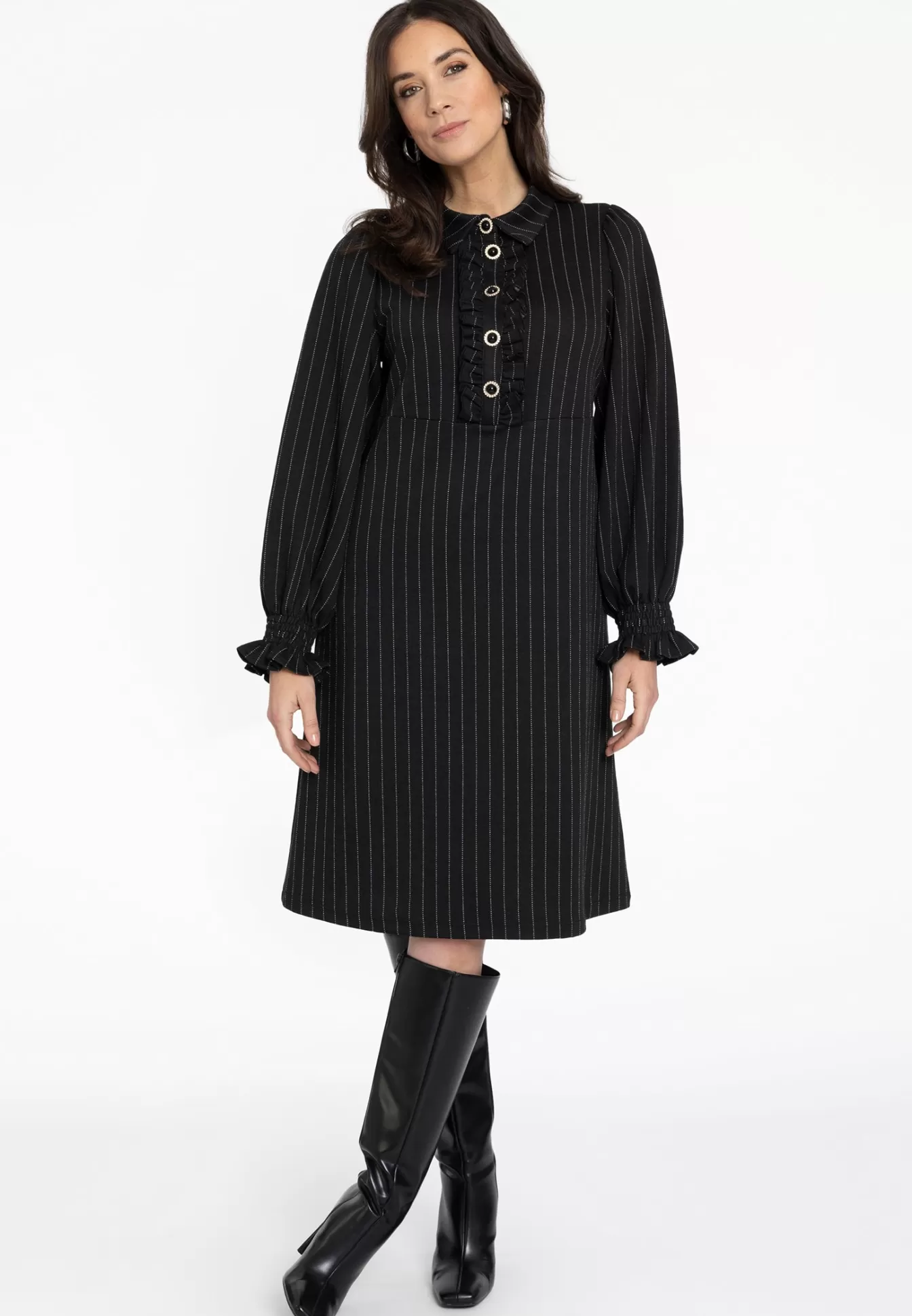 YOEK Jurk met volants PINSTRIPE Black Cheap