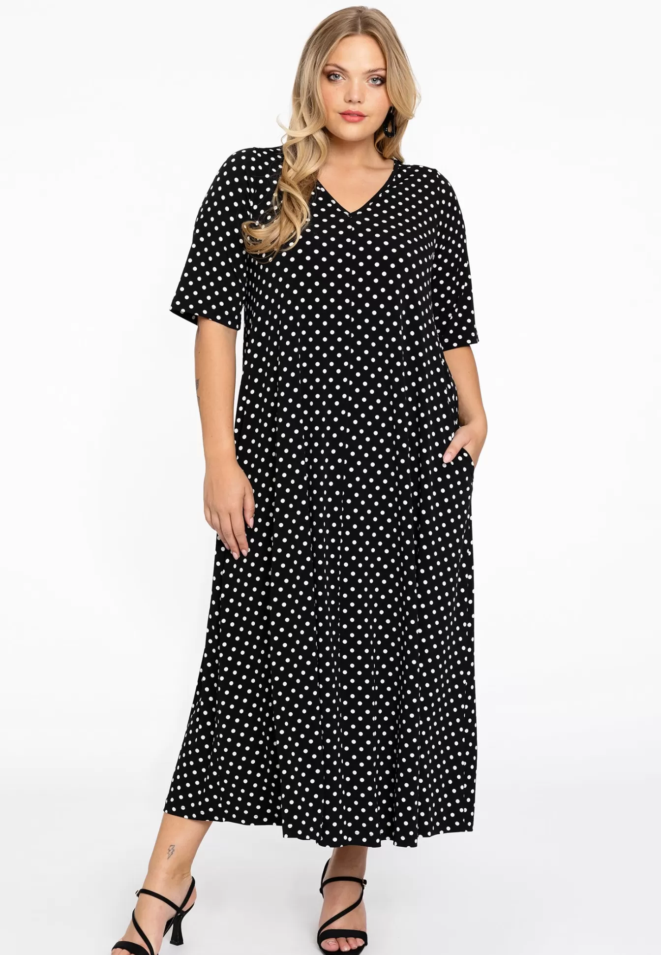 YOEK Jurk swing DOTS Black Cheap