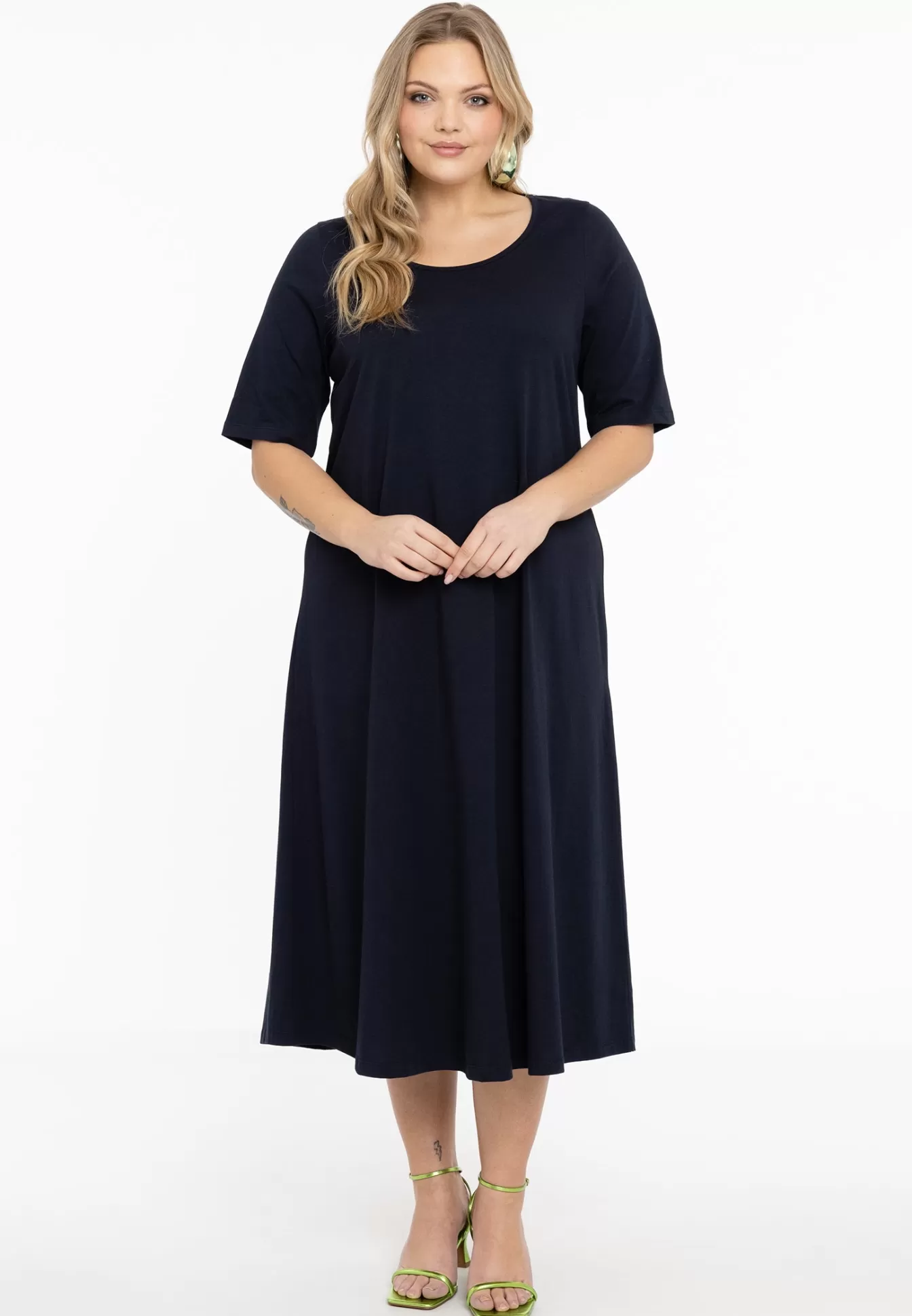 YOEK Maxi jurk A-lijn COTTON Blue Clearance