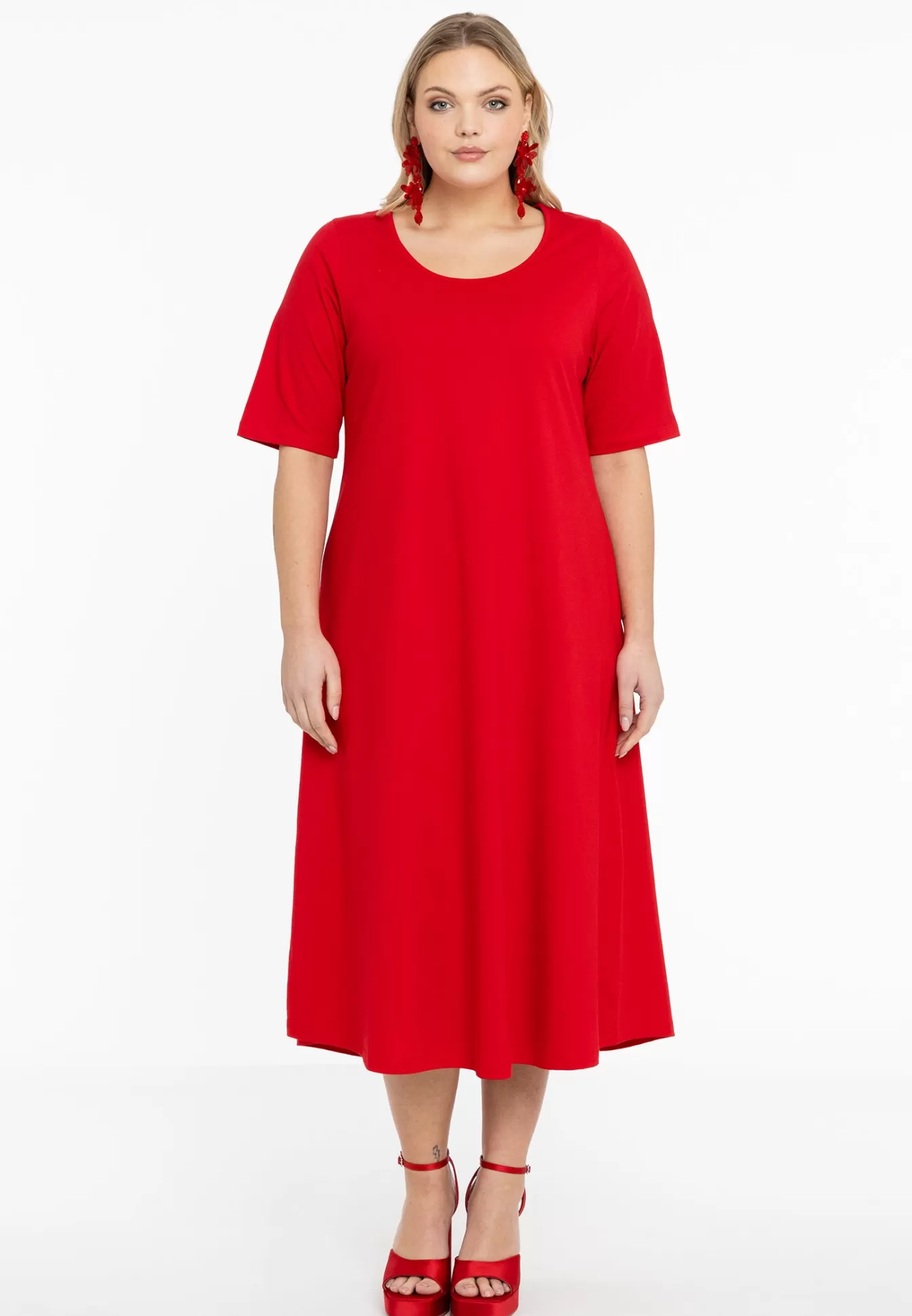 YOEK Maxi jurk A-lijn COTTON Red Discount