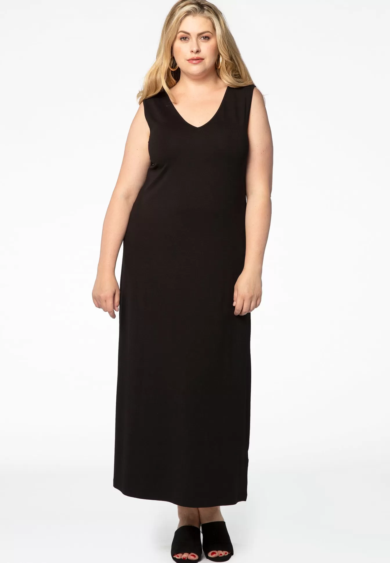 YOEK Maxi jurk v-hals VISCOSE Black Cheap