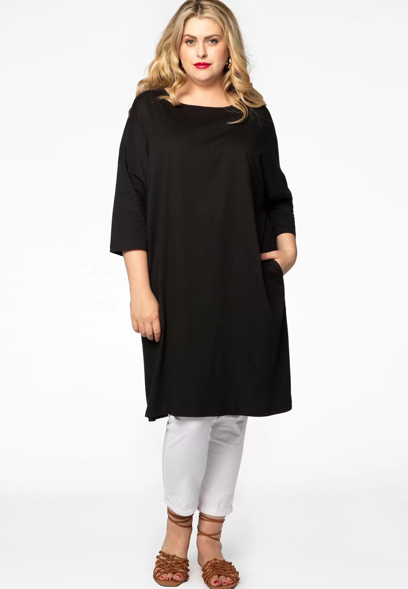 YOEK Midi jurk zakken COTTON Black Online