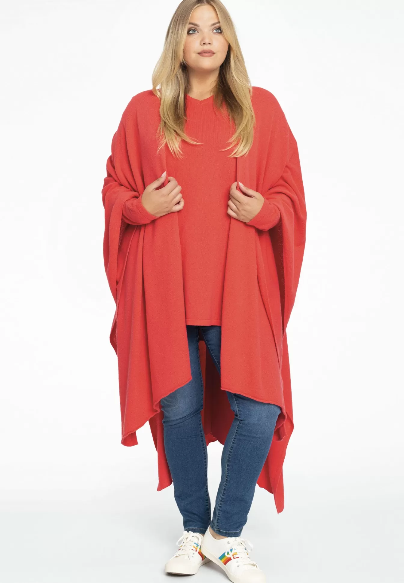 YOEK Poncho cashmere Lightred Hot