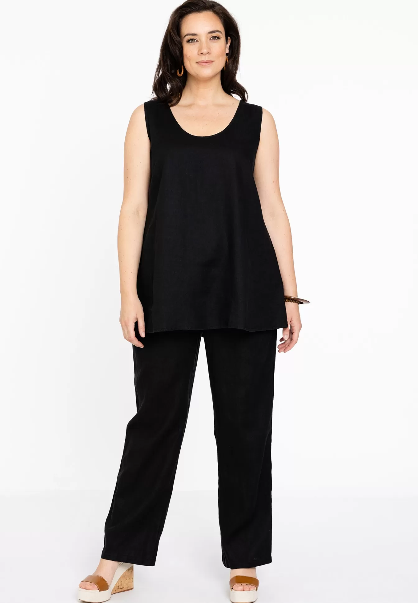 YOEK Singlet flare LINEN Black Shop