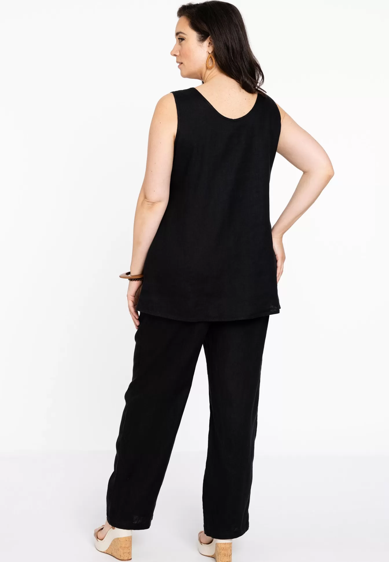 YOEK Singlet flare LINEN Black Shop