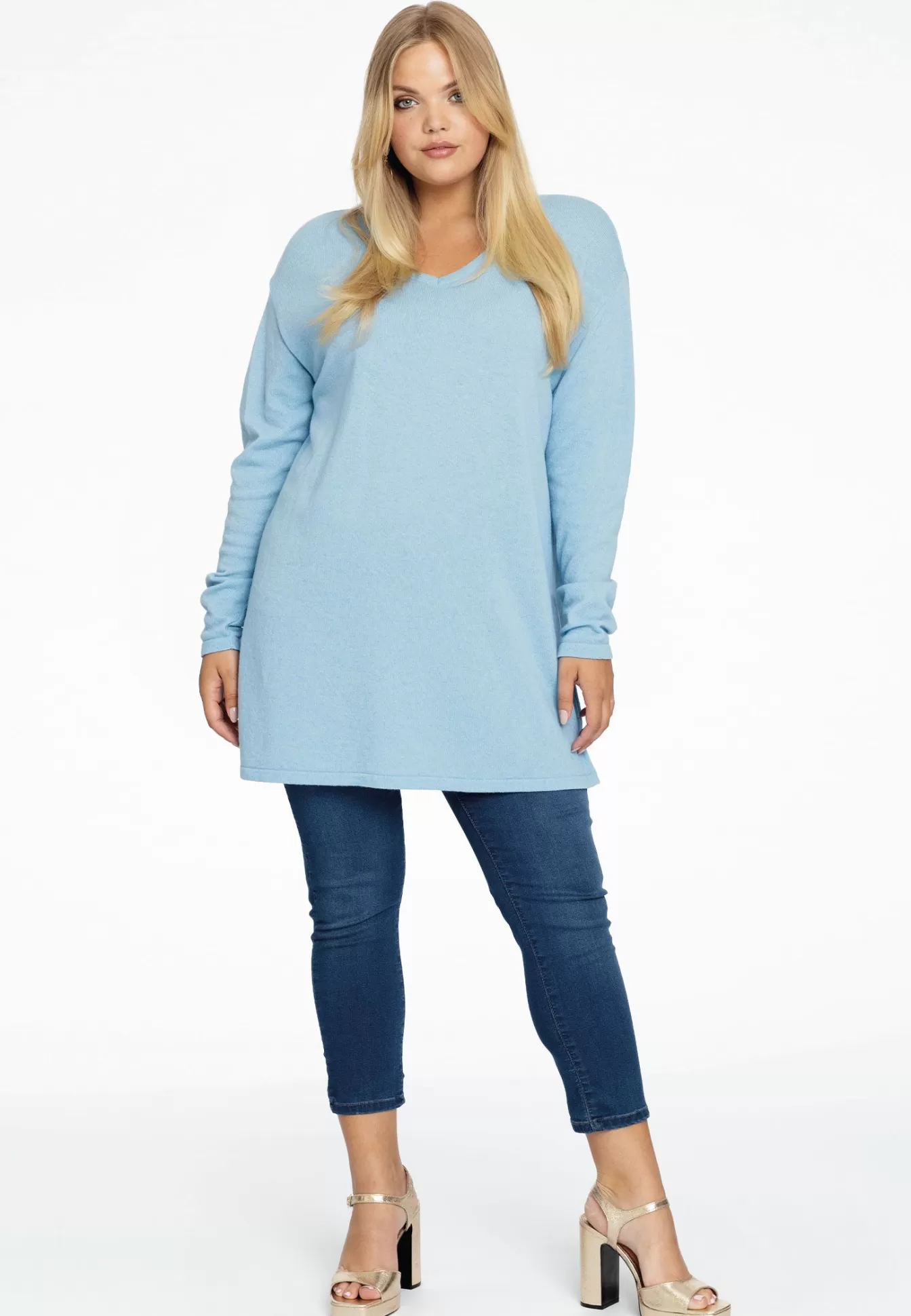 YOEK Trui met V-hals cashmere Lightblue Online