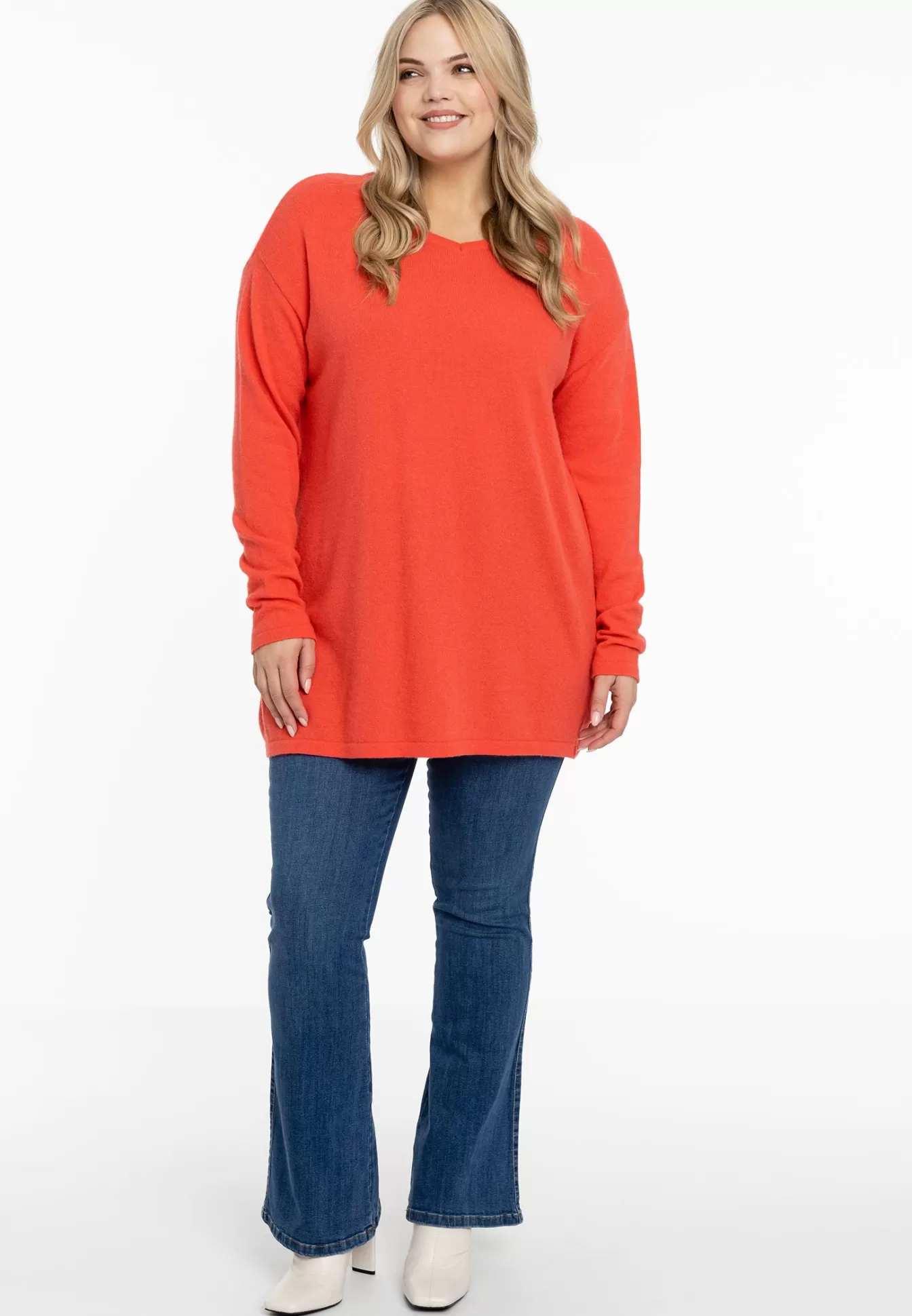 YOEK Trui met V-hals cashmere Orange Store