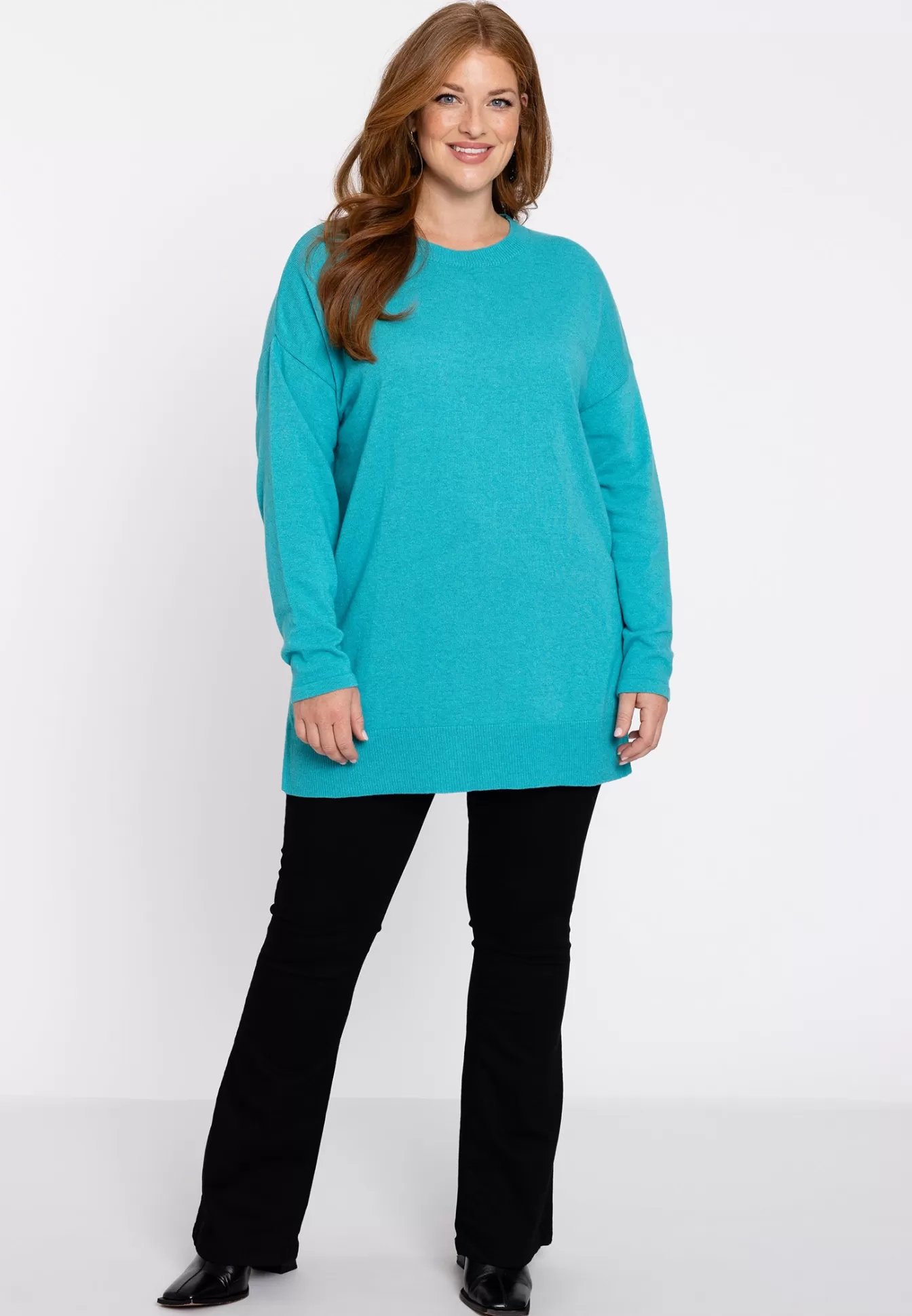 YOEK Trui met zijsplitten Woolmix Turquoise Store