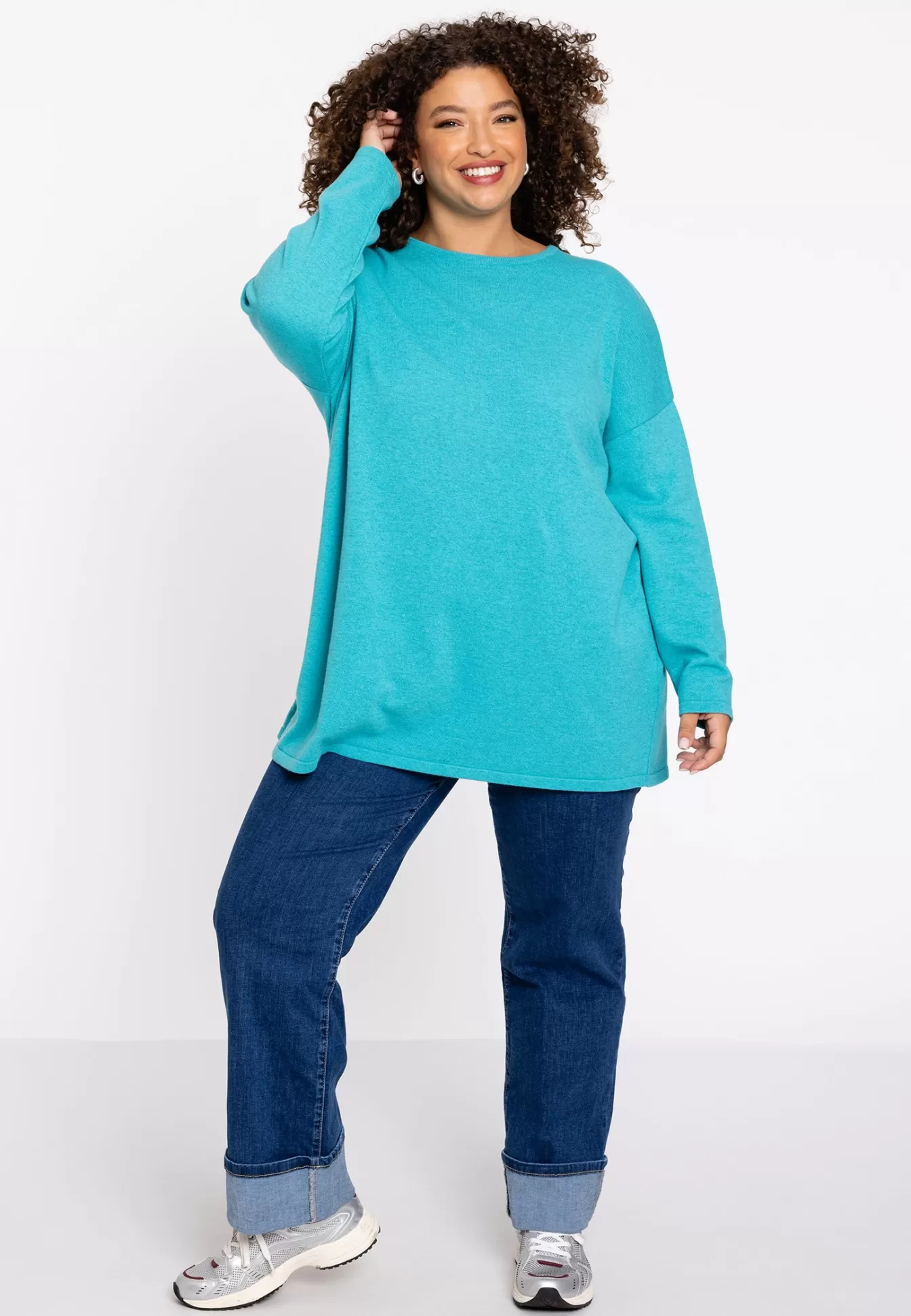 YOEK Trui vierkant cashmere Turquoise Clearance