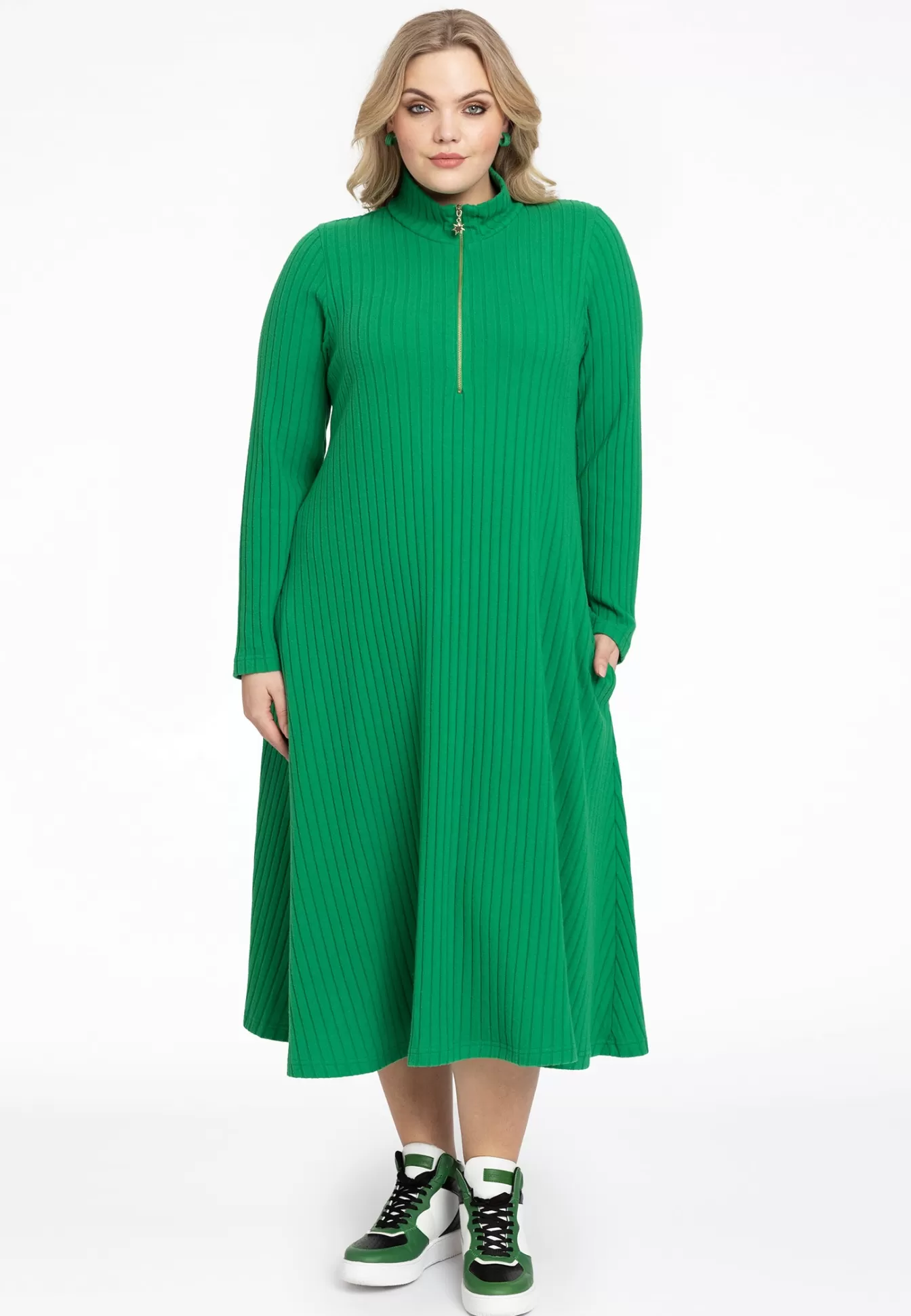 YOEK Trui-jurk met rits RIB Green Fashion