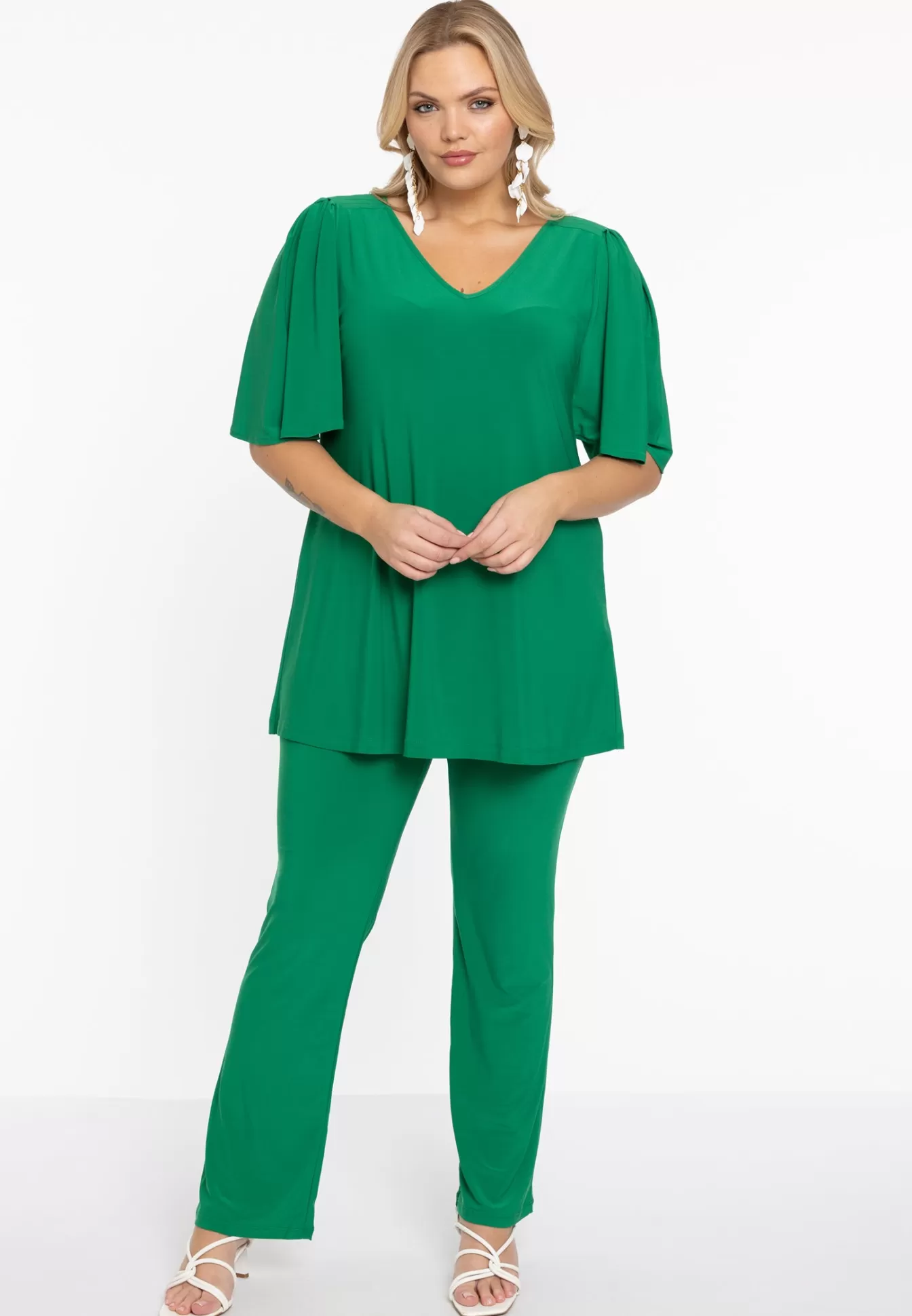 YOEK Tuniek flare met geplooide mouwen DOLCE Green Cheap