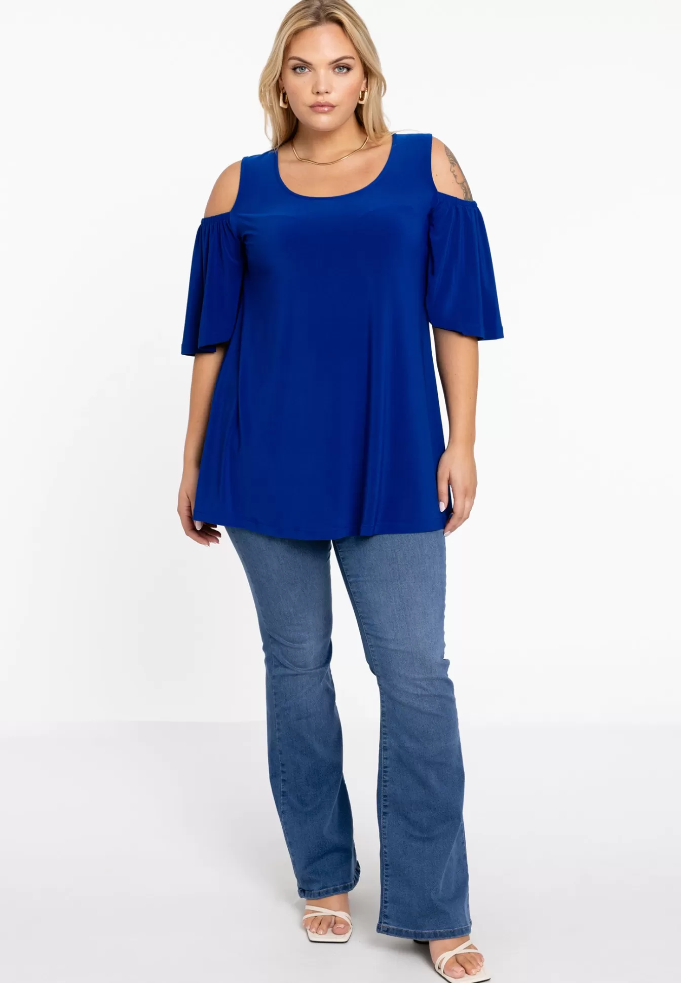 YOEK Tuniek flare met uitsnedes DOLCE Indigo Clearance