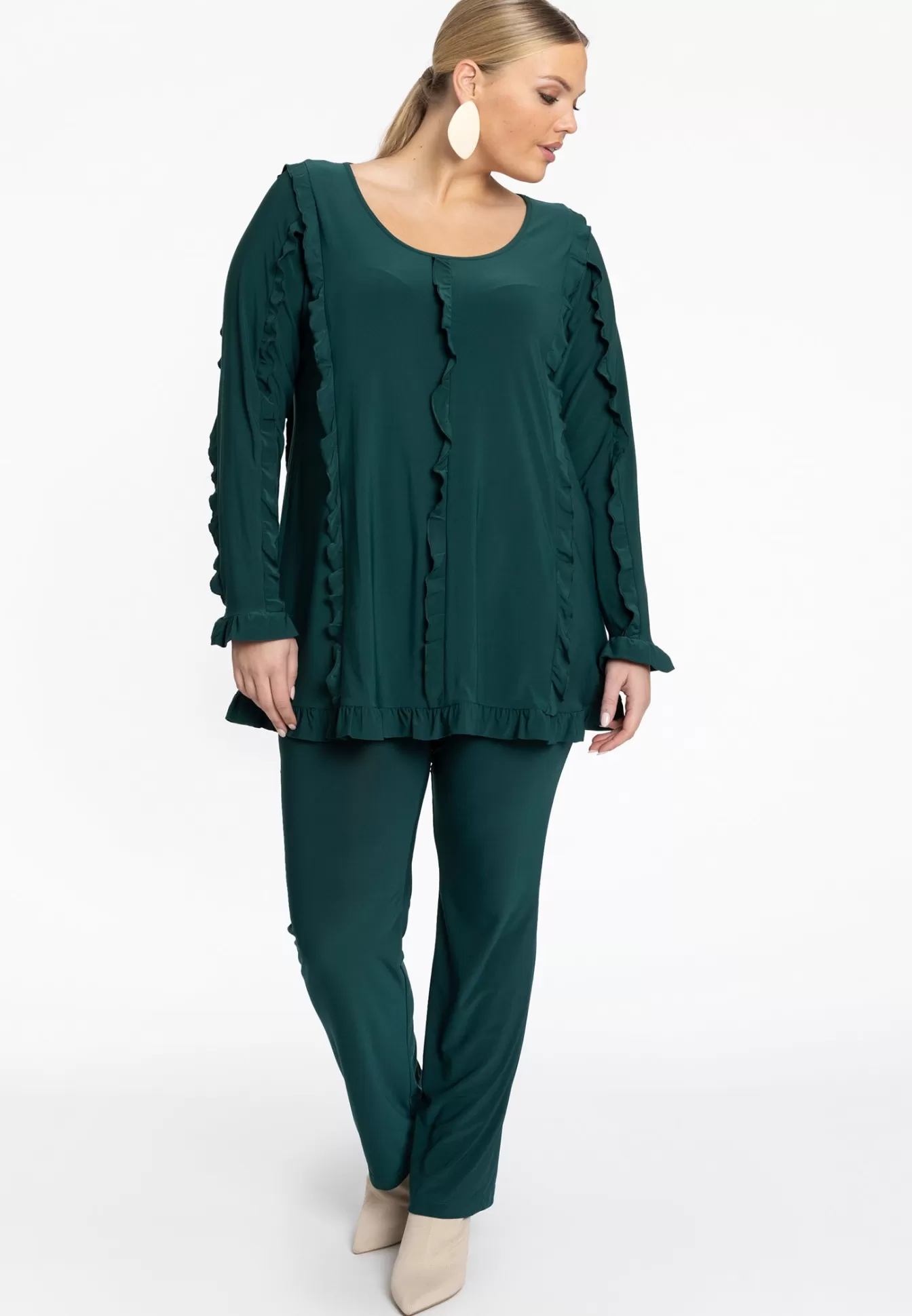 YOEK Tuniek flare met volants DOLCE Darkgreen Online