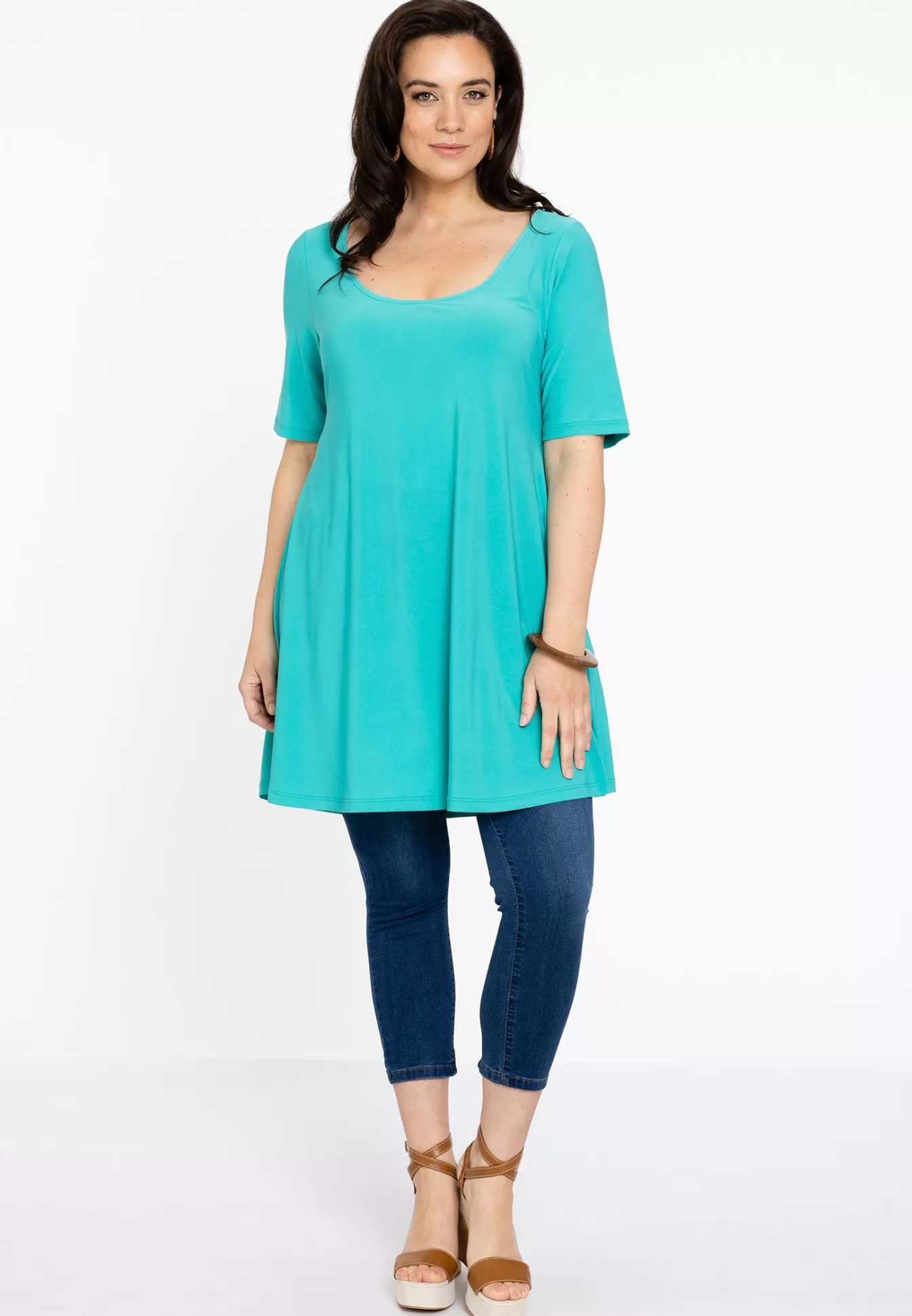 YOEK Tuniek met diepe halslijn DOLCE Turquoise Hot