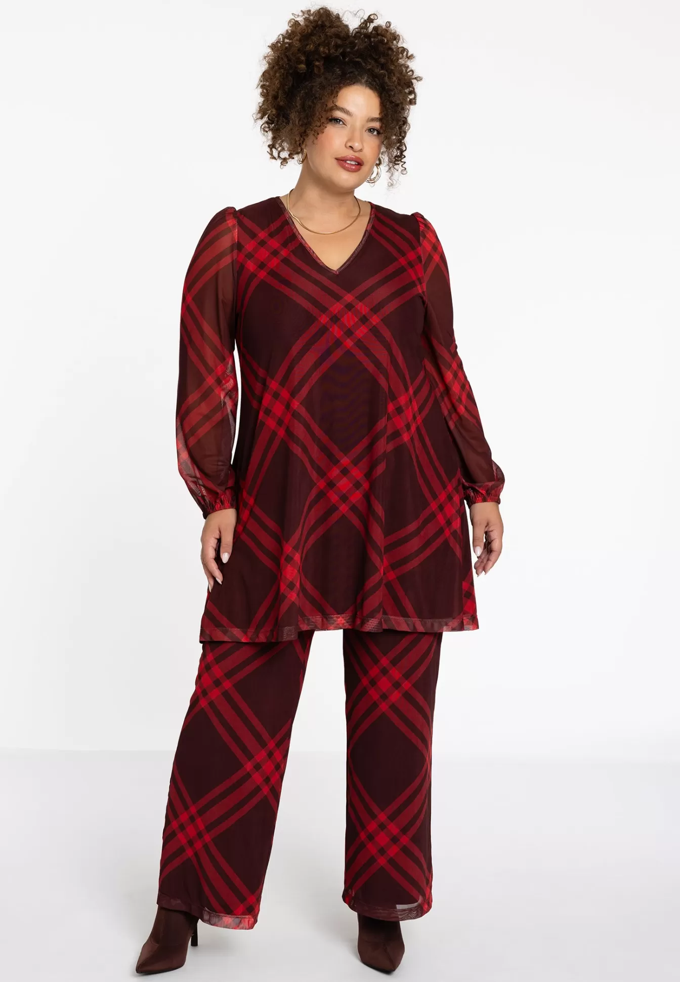 YOEK Tuniek wide bottom  CHECK Red Cheap